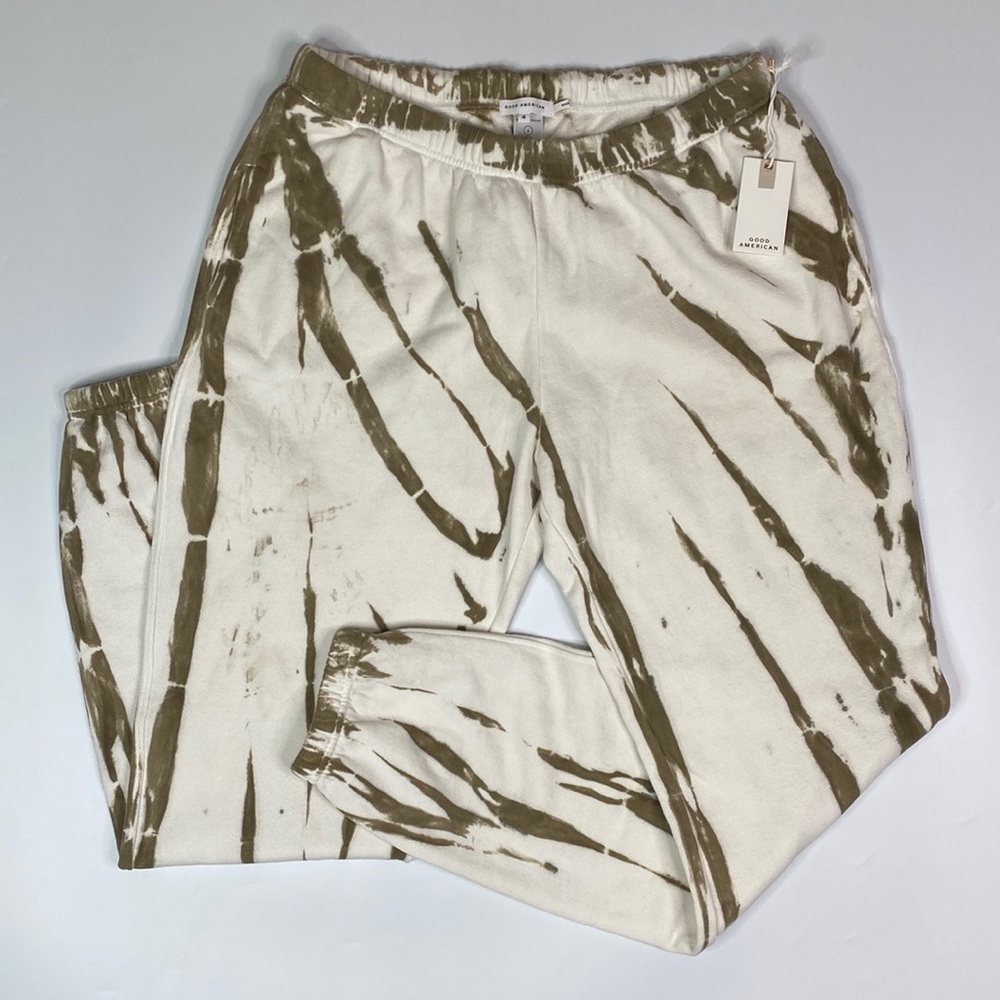 Good American Boyfriend Brown White Tie Dye Sweatpants NWT Size 4 (XL)